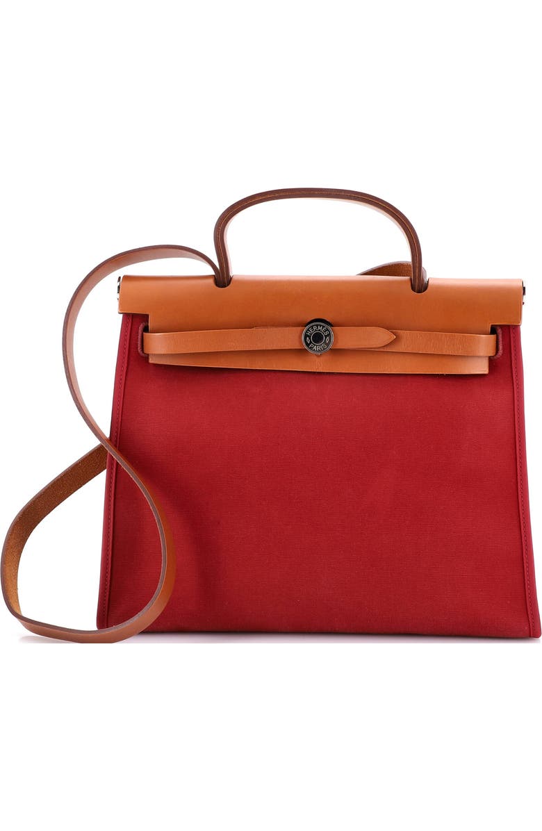 Pre-Owned Hermes Herbag Zip Leather and Toile 31, Main, color, Rubis