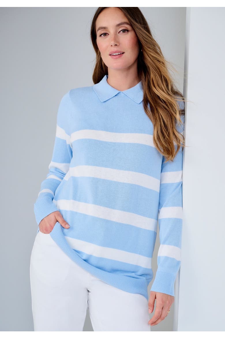 Pullover Collared Polo Sweater, Alternate, color, AZURE MIST STRIPE