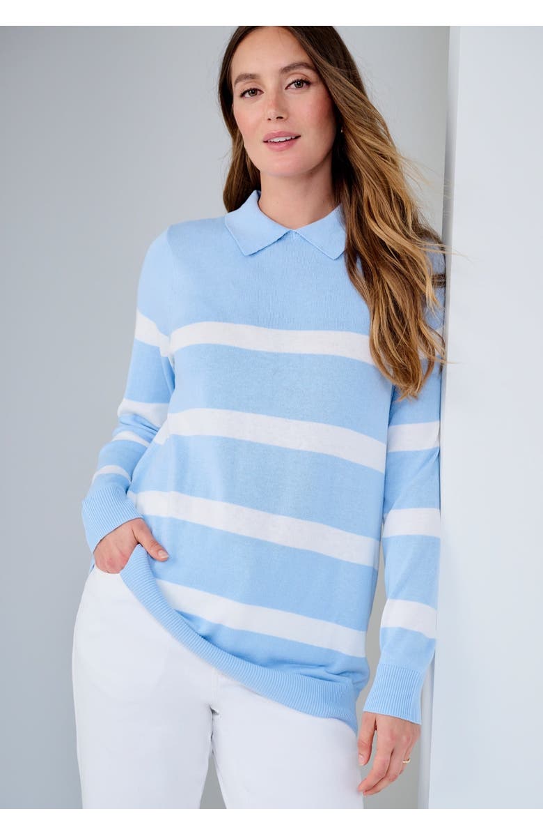 Jessica London Pullover Collared Polo Sweater, Alternate, color, Azure Mist Stripe
