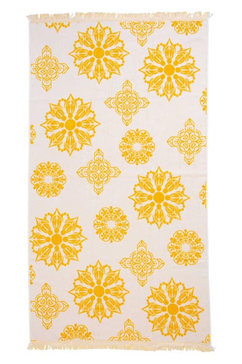 Infusezen Geometric Floral Organic Cotton Full Terry Turkish Towel In Yellow