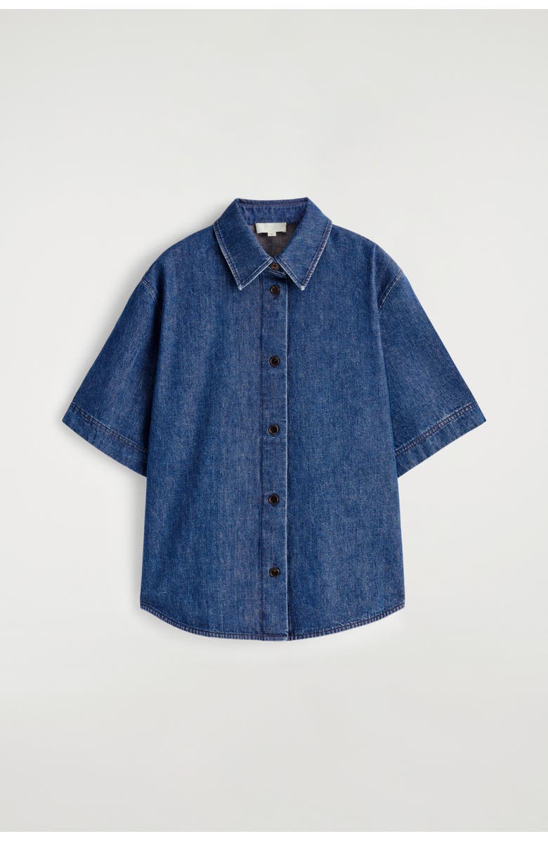 COS Boxy Short-sleeved Denim Shirt, Alternate, color, Dark Blue