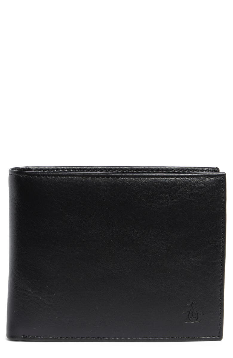 Original Penguin Bifold Leather ID Wallet, Main, color, Blk