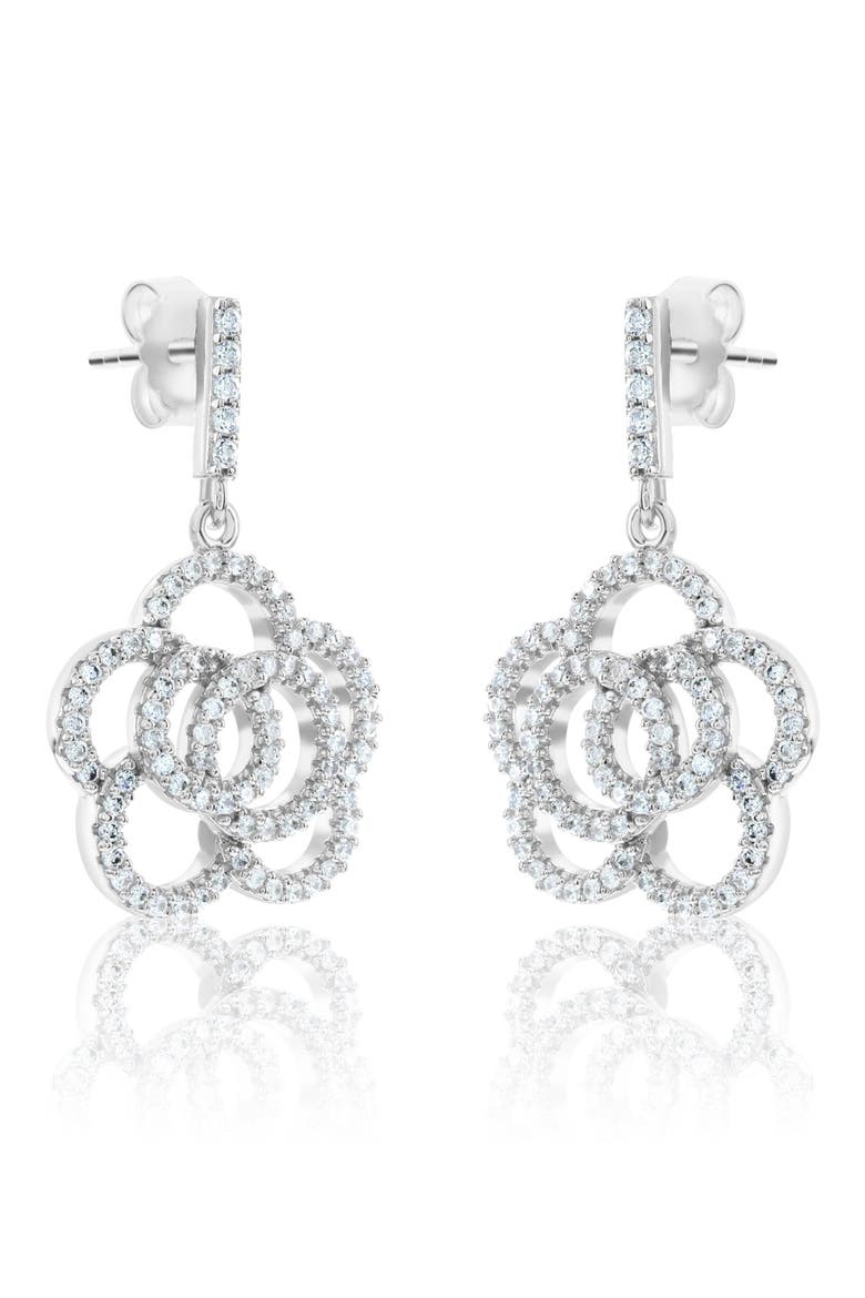 Sterling Silver Pavé Cubic Zirconia Flower Drop Earrings, Alternate, color, WHITE