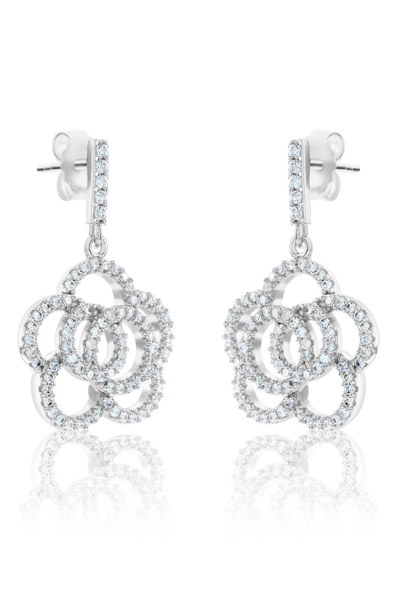 SUZY LEVIAN Sterling Silver Pavé Cubic Zirconia Flower Drop Earrings, Alternate, color, White