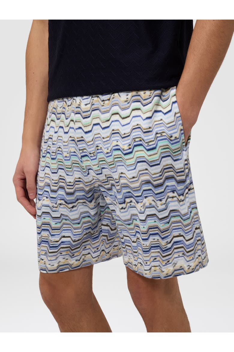 Cotton Shorts With Raschel Knit And Greek Motif, Alternate, color, Beige& White