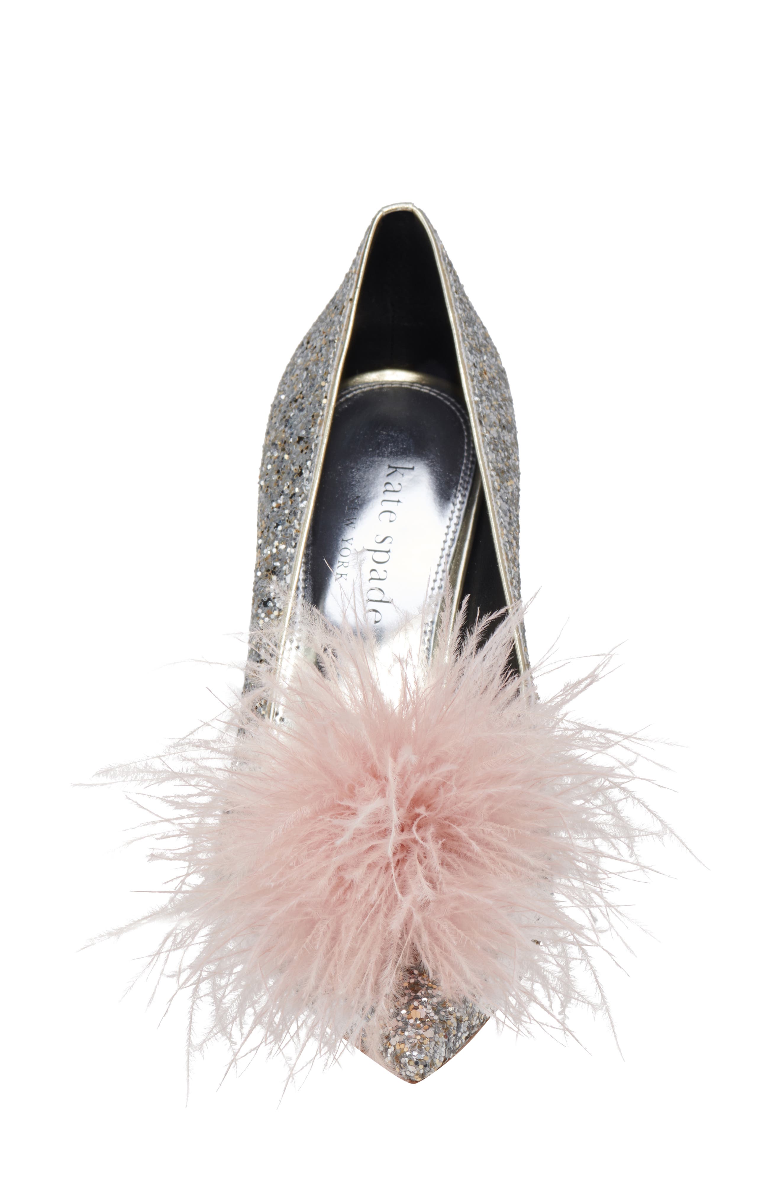 Kate Spade New York marabou pointed toe pump, Alternate, color, Gold/ Silver