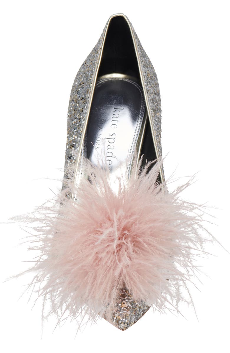 Kate Spade New York marabou pointed toe pump, Alternate, color, Gold/ Silver