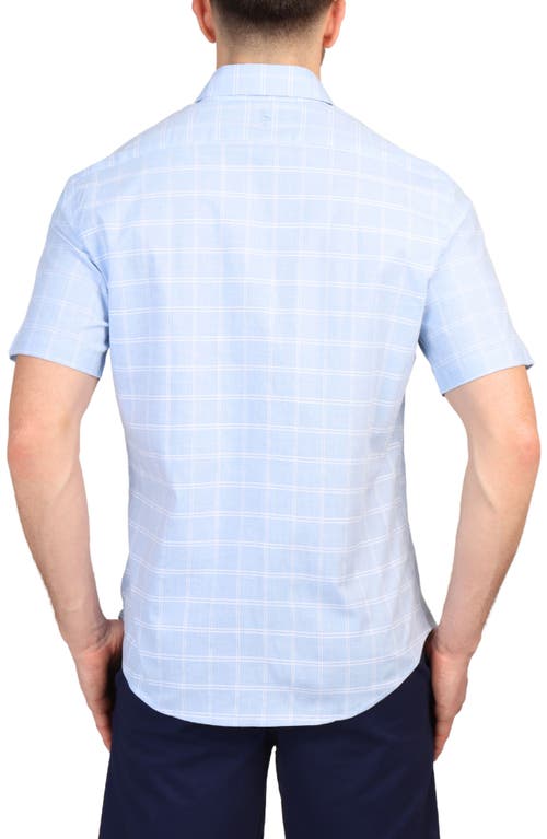 Tailorbyrd Windowpane Stretch Cotton Short Sleeve Button-down Shirt In Lt Blue