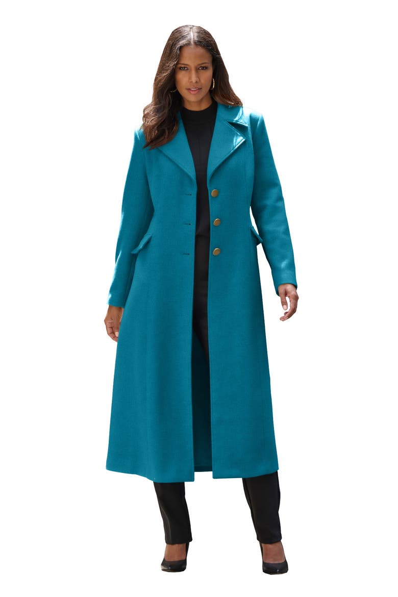 Plus Size Long Tailored Wool Blend Coat, Main, color, DEEP TEAL