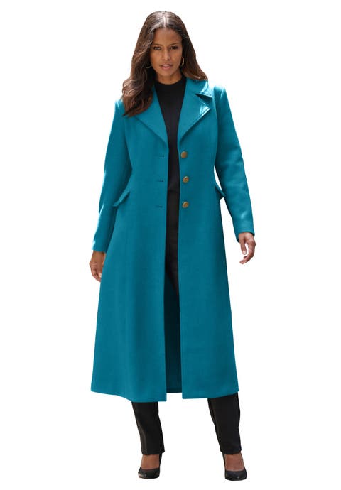 Plus Size Long Tailored Wool Blend Coat (Plus)