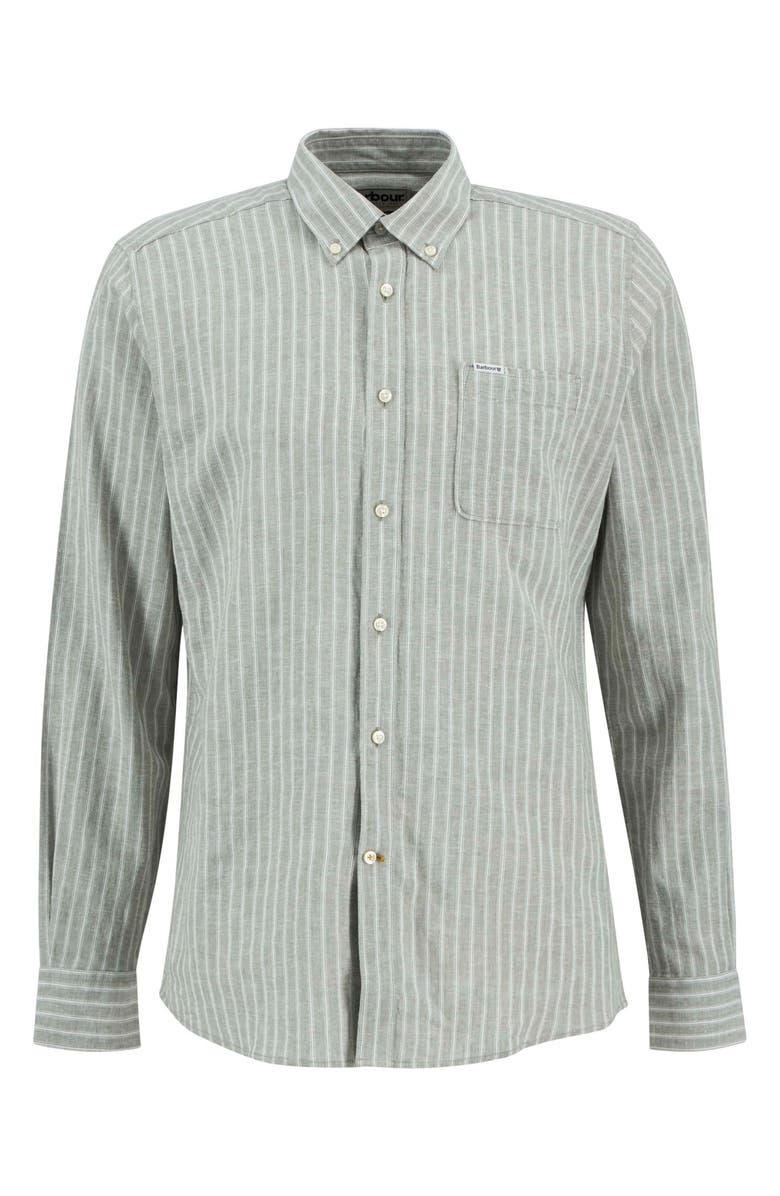 Barbour Nelson Tailored Fit Stripe Linen & Cotton Button-Down Shirt, Alternate, color, Bleached Olive