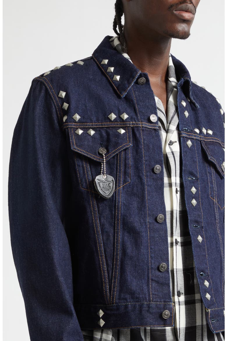 Studded HTC Denim Trucker Jacket, Alternate, color, BLUE