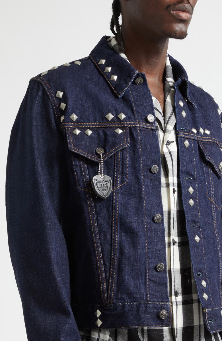 Yohji Yamamoto Studded HTC Denim Trucker Jacket, Alternate, color, Blue