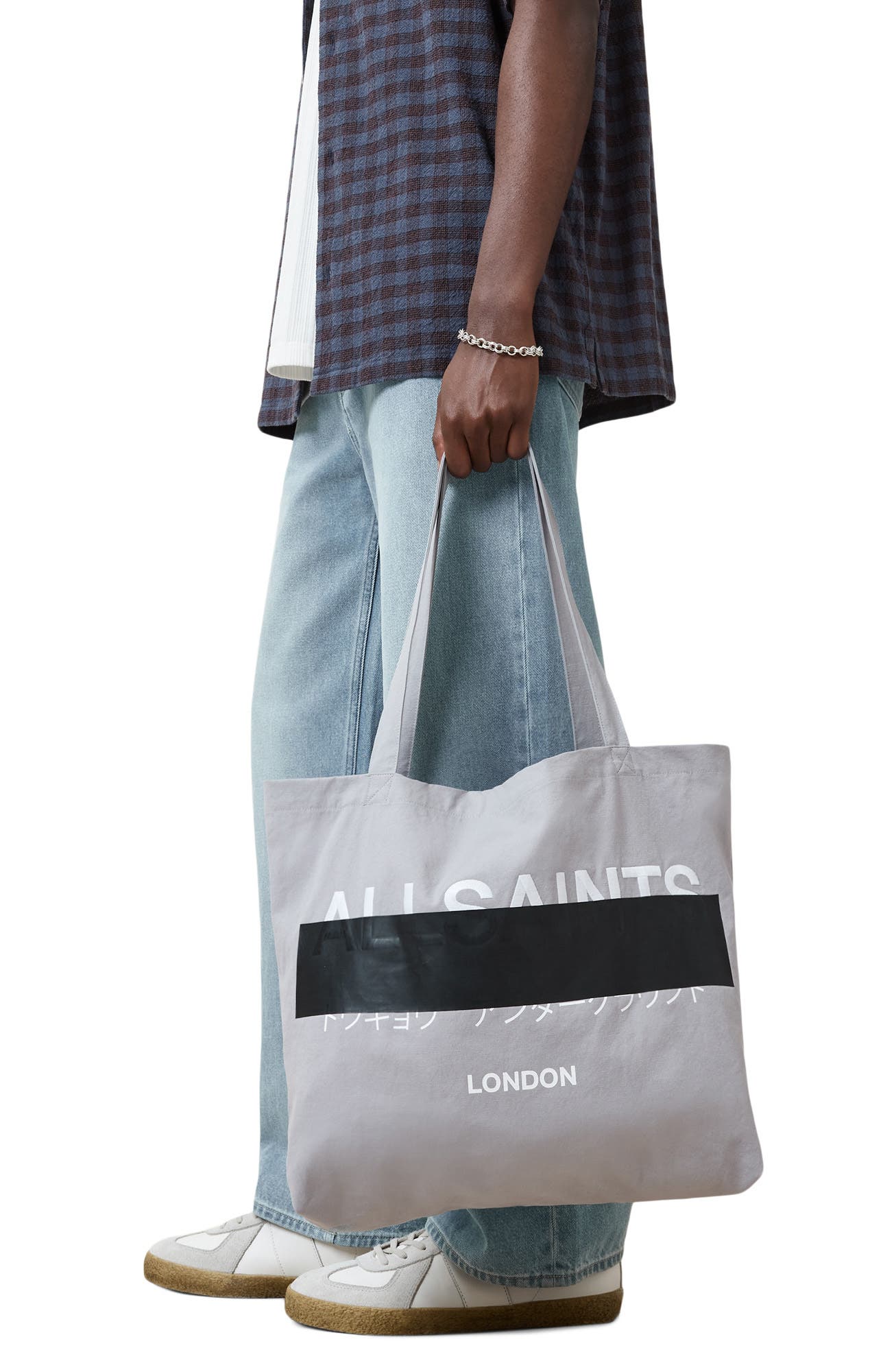 AllSaints Redact Cotton Canvas Tote Bag, Alternate, color, 