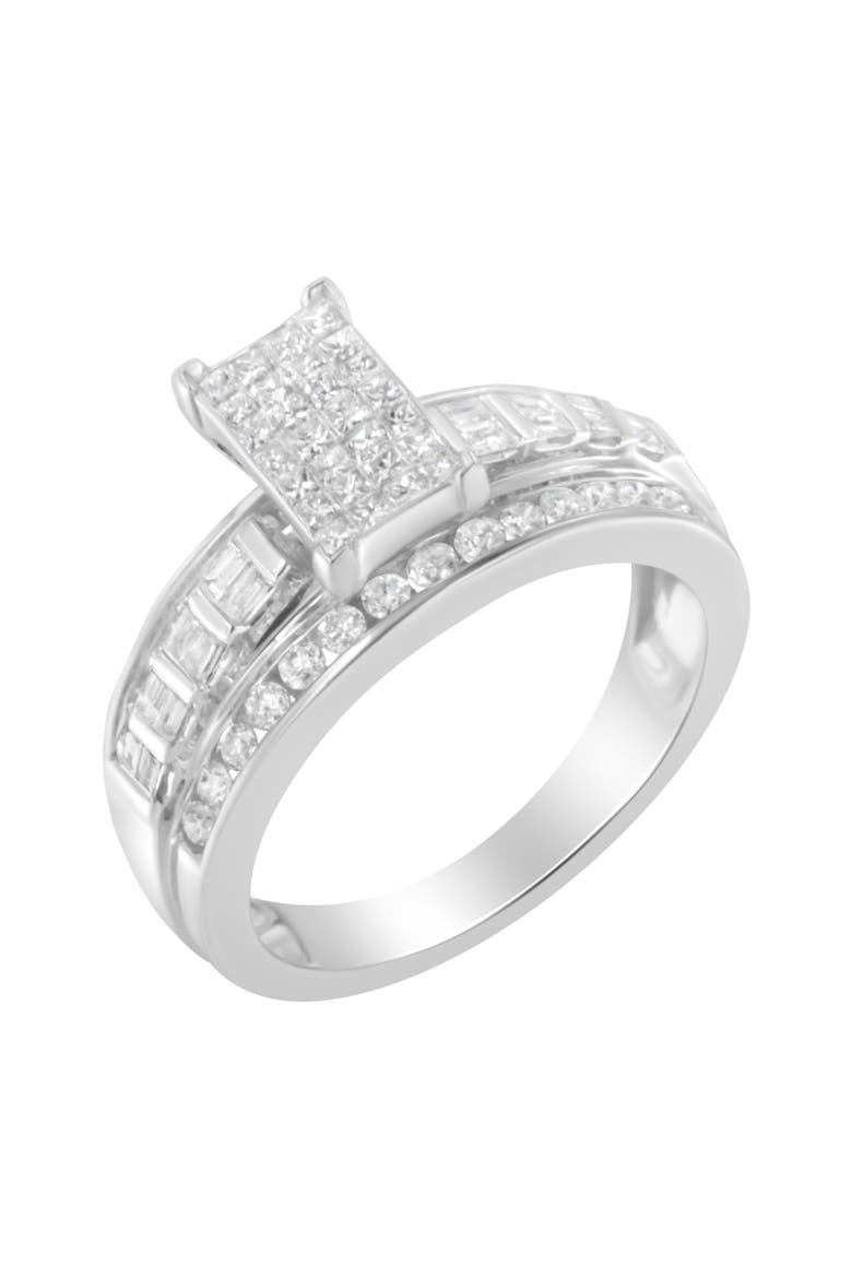 14K White Gold 1.0 Cttw Mixed-Cut Diamond Composite Cluster Ring, Main, color, White