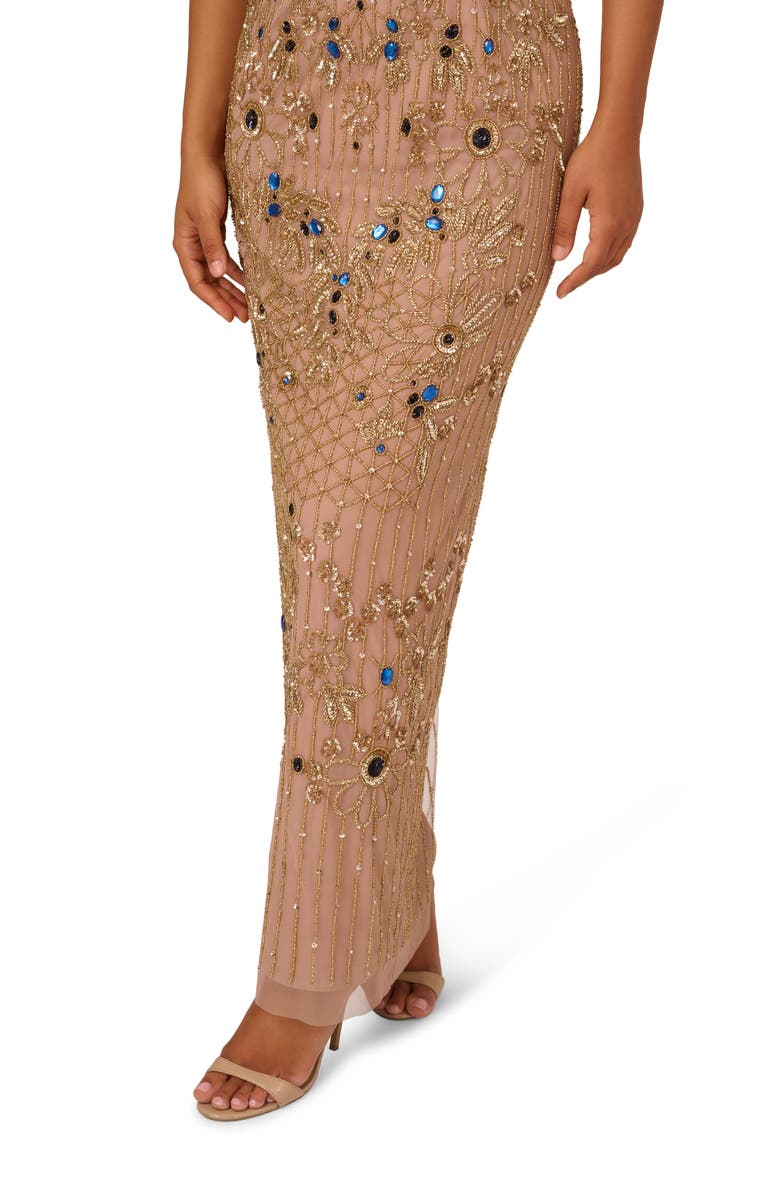 Adrianna Papell Beaded Cold Shoulder Gown, Alternate, color, 