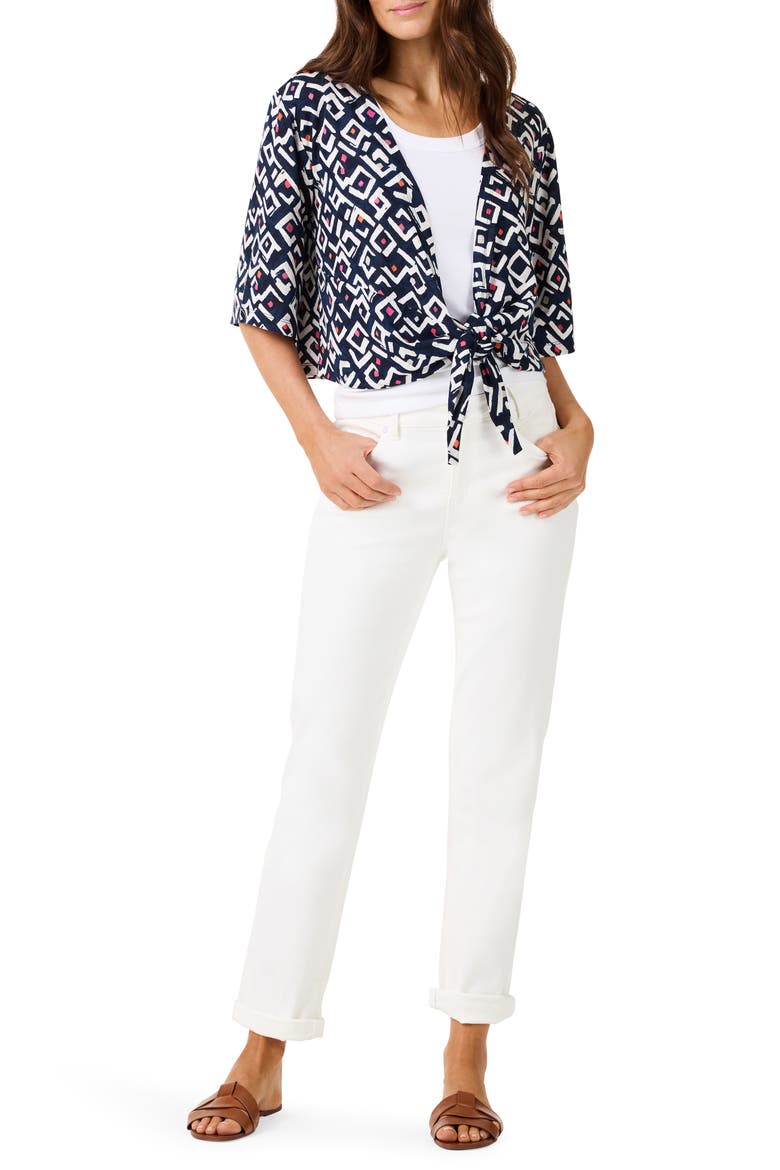 Angles Convertible Linen Blend Cardigan, Alternate, color, INDIGO MULTI