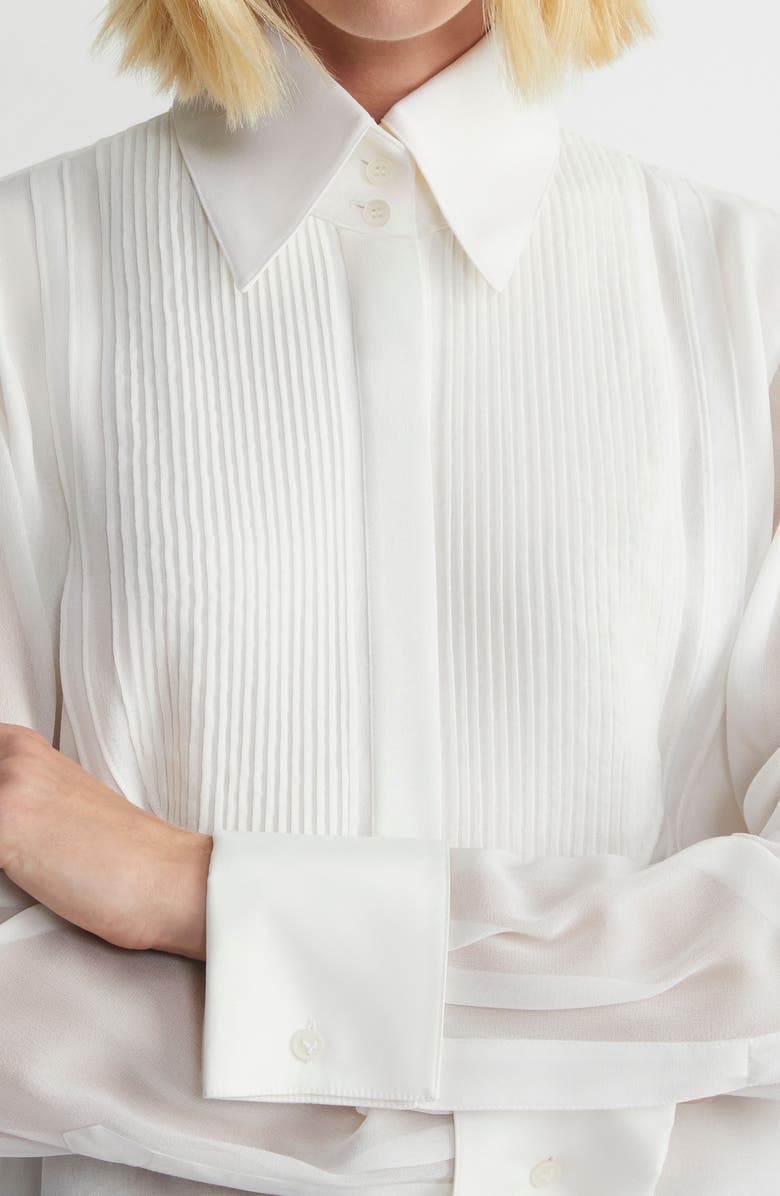Lafayette 148 New York Pintuck Bib Silk Georgette Button-Up Shirt, Alternate, color,