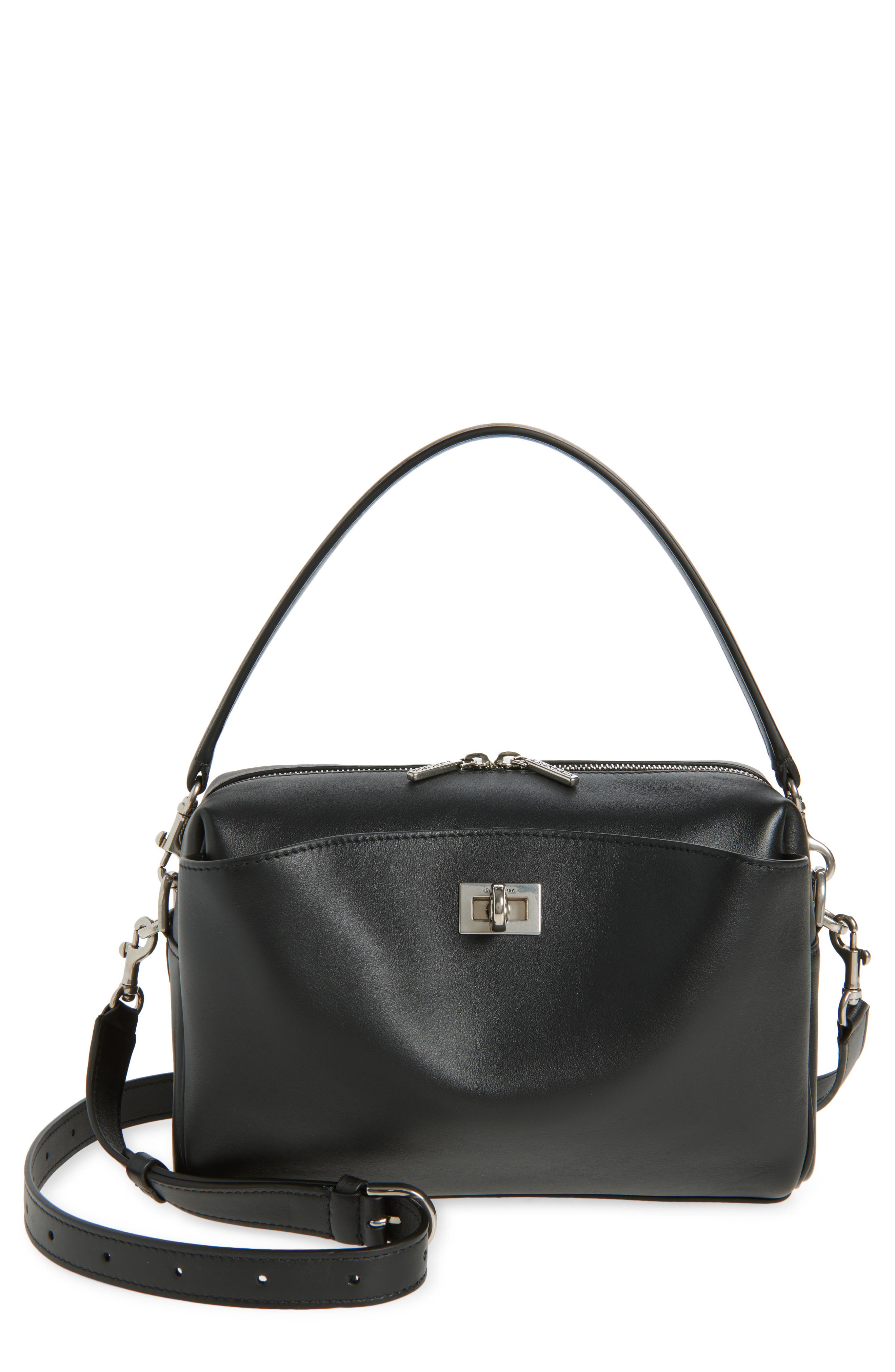 Balenciaga Rodeo Leather Camera Bag, Main, color, Black