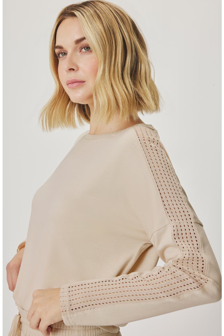 Jada Pointelle Sweatshirt, Alternate, color, LIGHT FAWN BEIGE