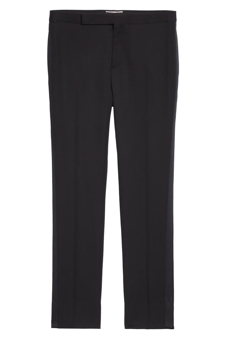Grain de Poudre Wool Tuxedo Pants, Alternate, color, BLACK