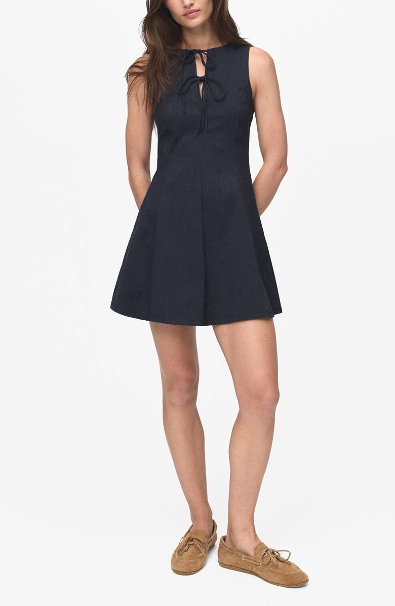 MANGO Deni Tie Front Fit & Flare Minidress, Main, color, Blue