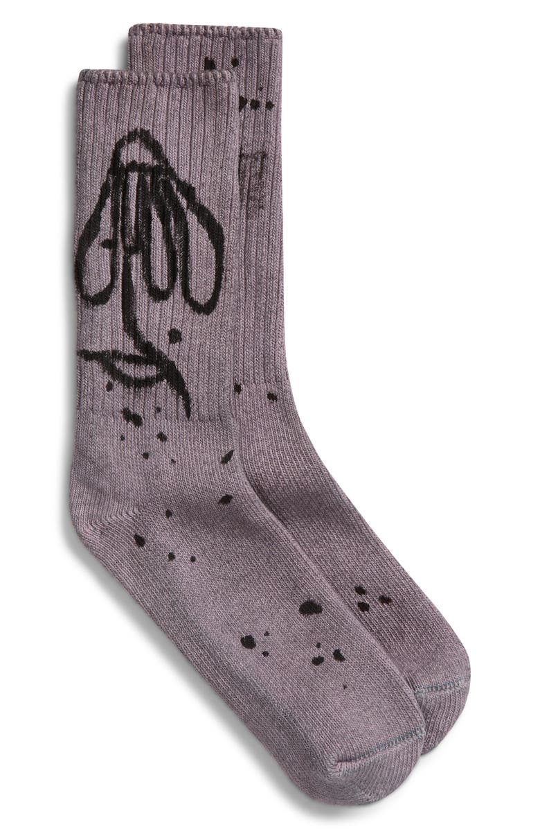 Collina Strada Print Organic Cotton Blend Crew Socks, Main, color, Charcoal Daisy