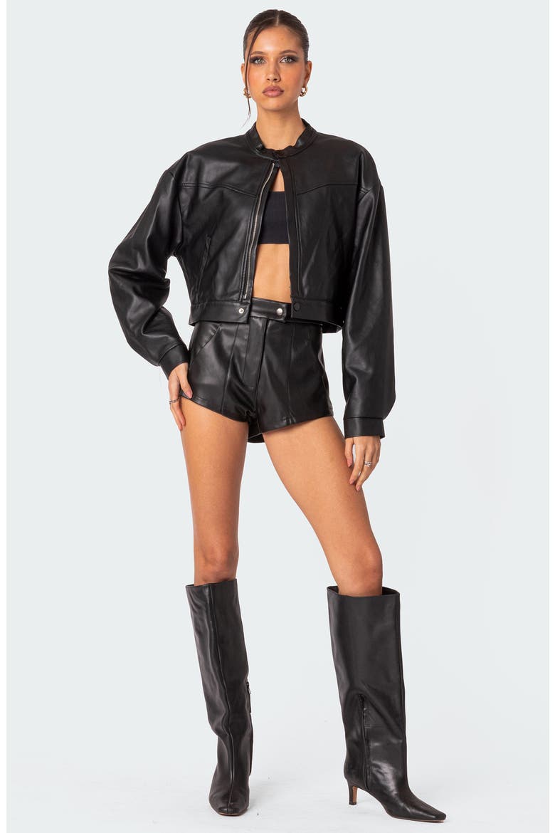 Ramona High Waist Faux Leather Shorts, Alternate, color, BLACK