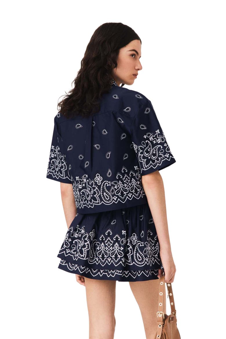 Cropped embroidered taffeta shirt, Alternate, color, Navy bandana embroidered