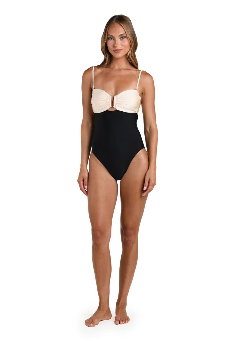 Emilia Colorblock Bandeau One-Piece Swimsuit, Alternate, color, BLACK