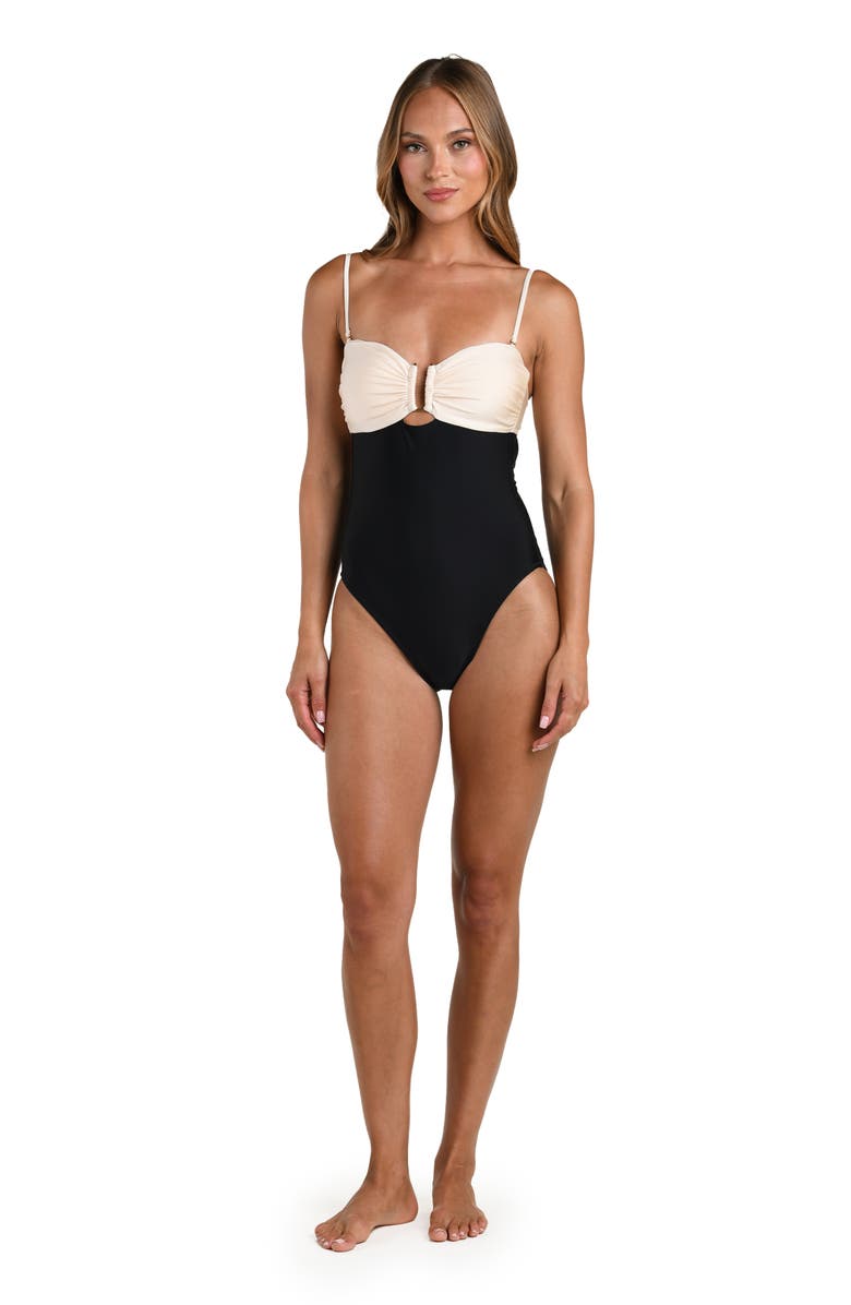 L'AGENCE Emilia Colorblock Bandeau One-Piece Swimsuit, Alternate, color, Black