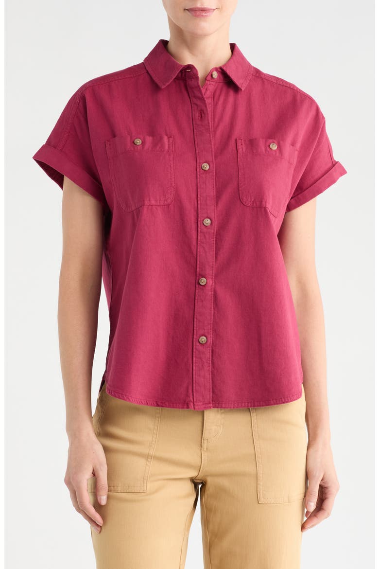 Coastal Cotton Twill Short Sleeve Button-Up Shirt, Main, color, RHUMBA