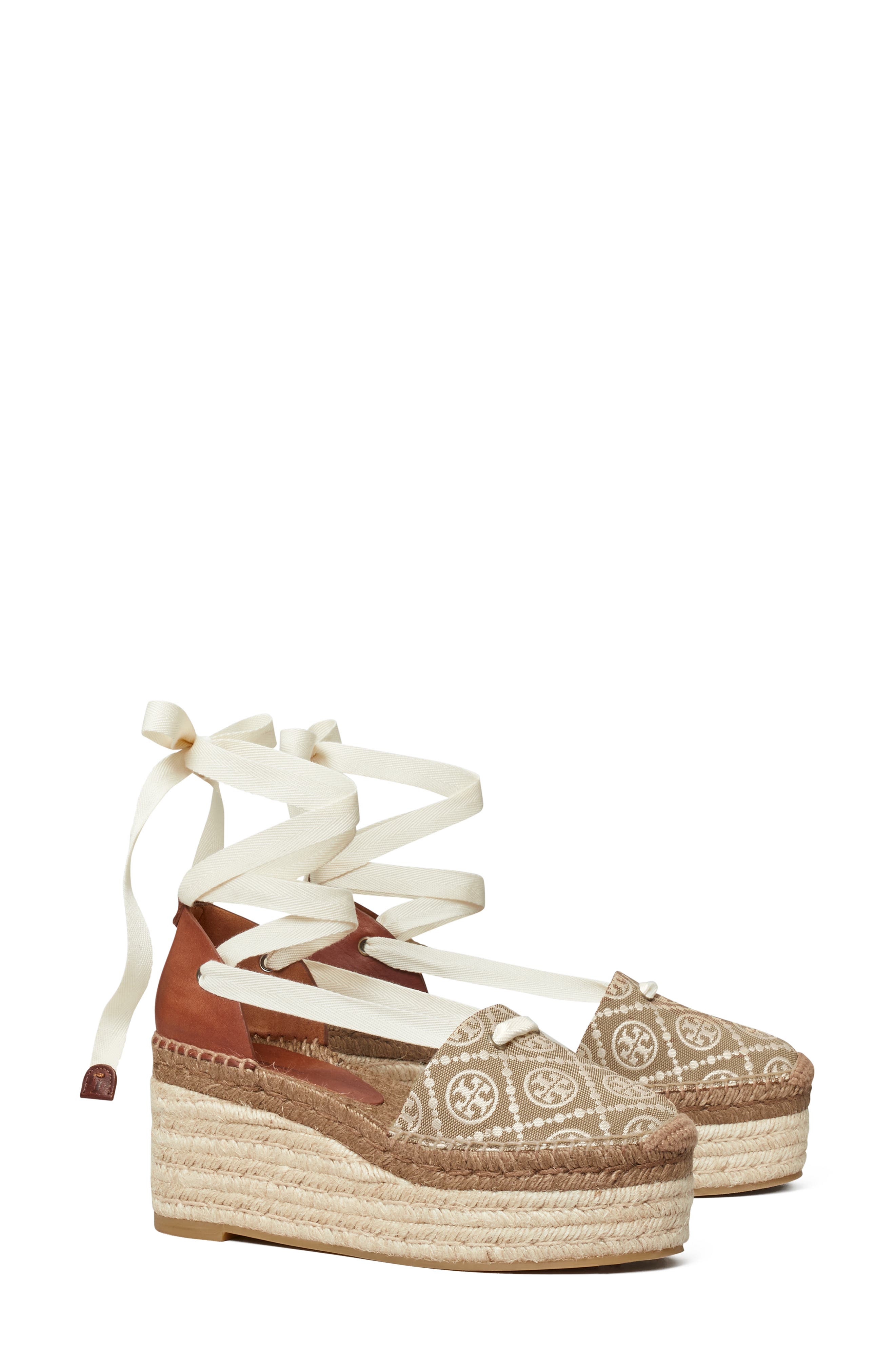 Tory Burch T Monogram Ankle Tie Espadrille Platform Wedge, Main, color, 