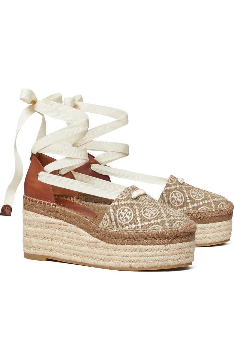 Tory Burch T Monogram Ankle Tie Espadrille Platform Wedge, Main, color,