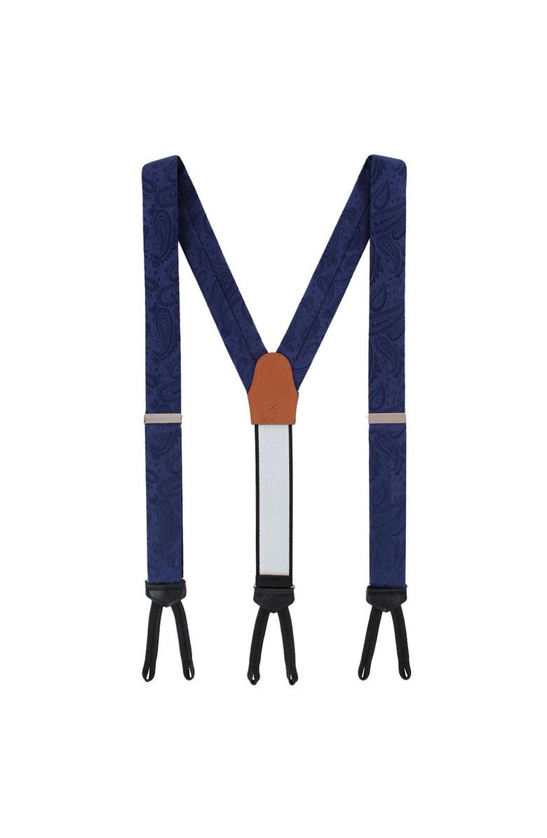 Trafalgar Banbury Tone on Tone Paisley Silk Formal Suspenders, Alternate, color, Navy Blue