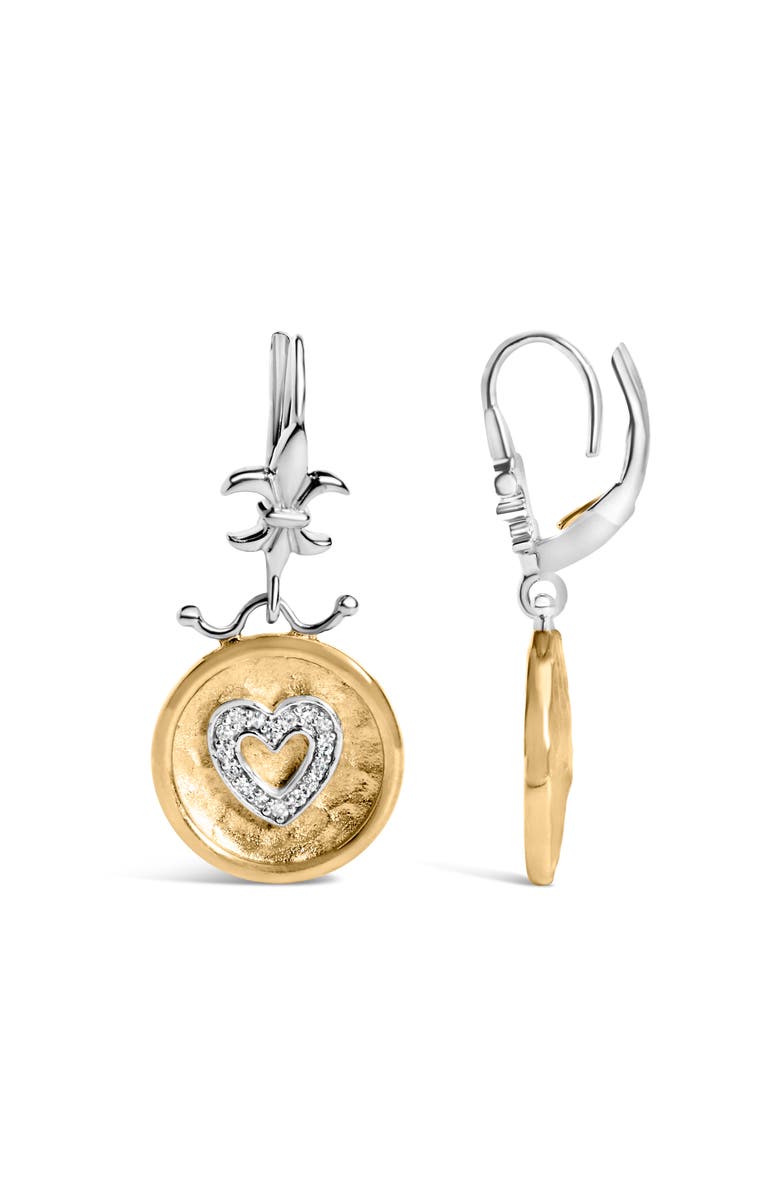 Haus of Brilliance 18K Yellow Gold Plated Silver 1/8 Ct Diamond Medallion Heart Dangle Earrings, Alternate, color, Yellow