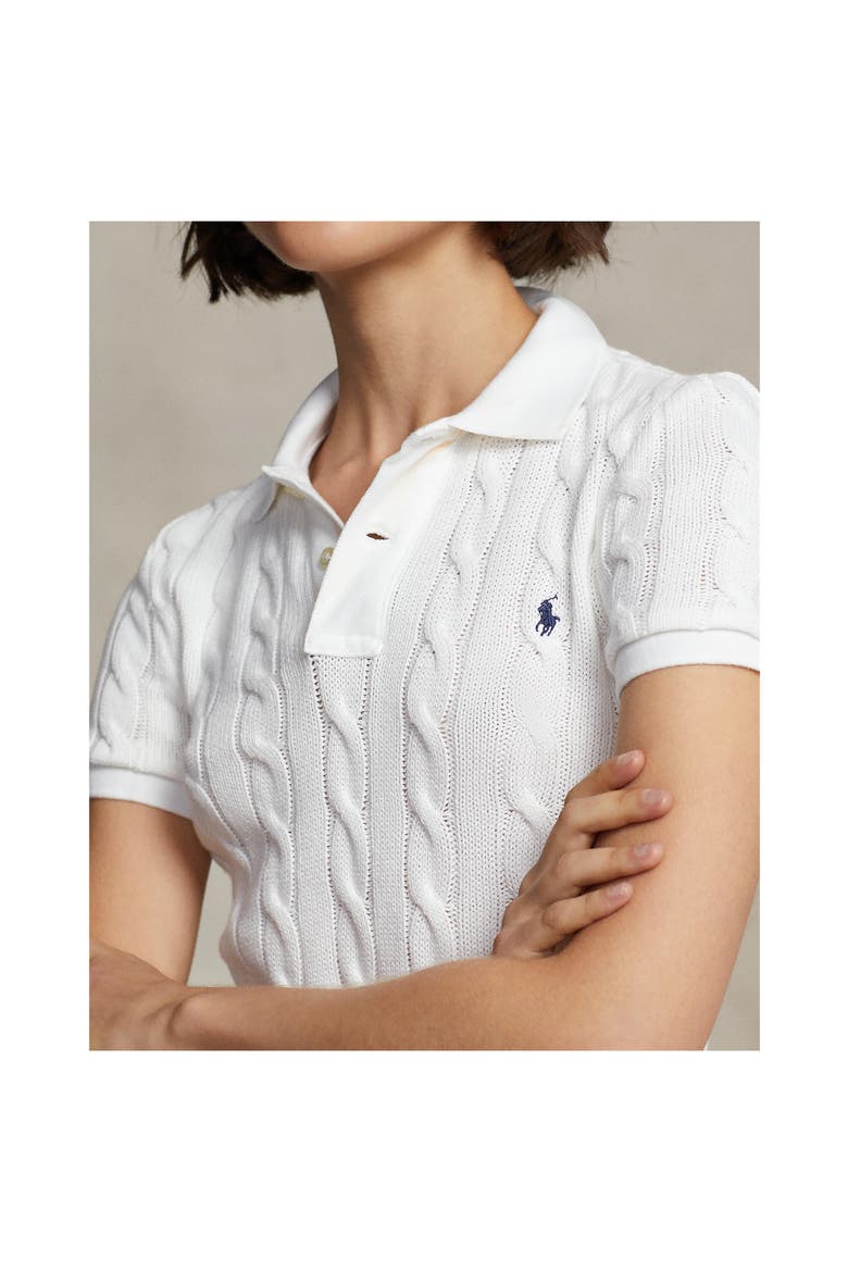 Cable Stitch Polo Sweater, Alternate, color, WHITE