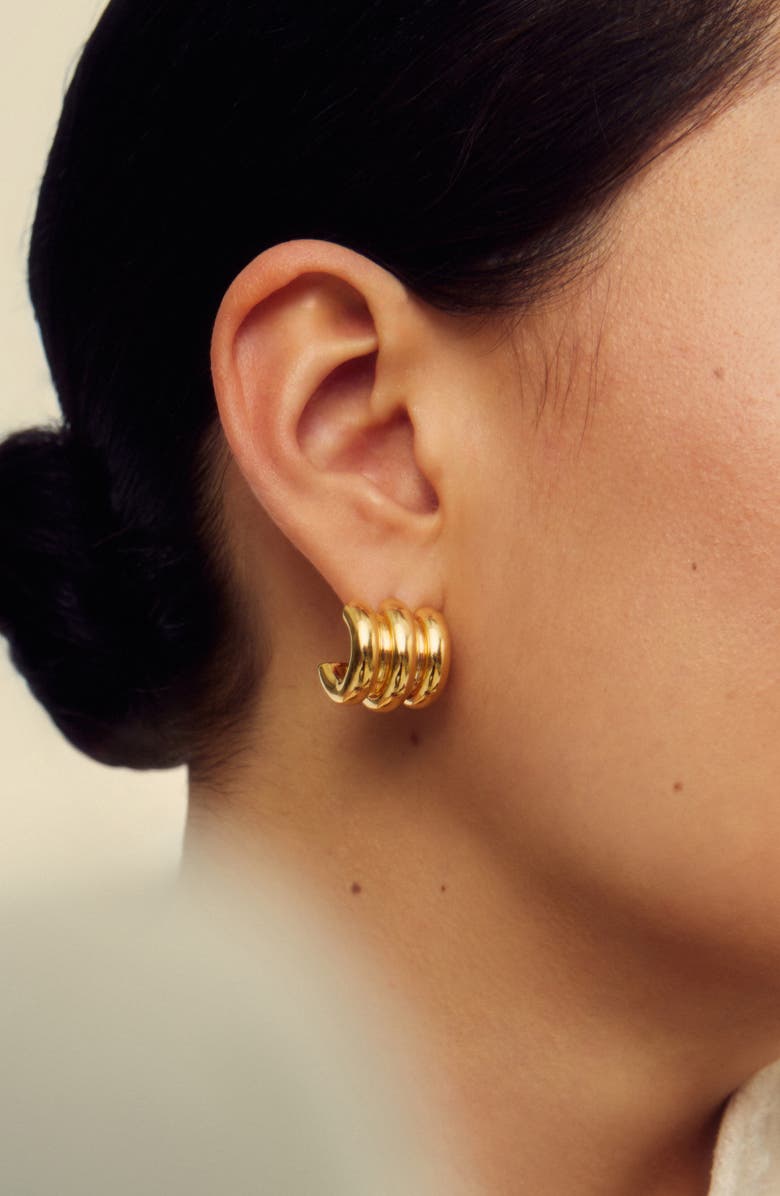 Missoma Chubby Triple Ridge Small Hoop Earrings, Alternate, color, Gold