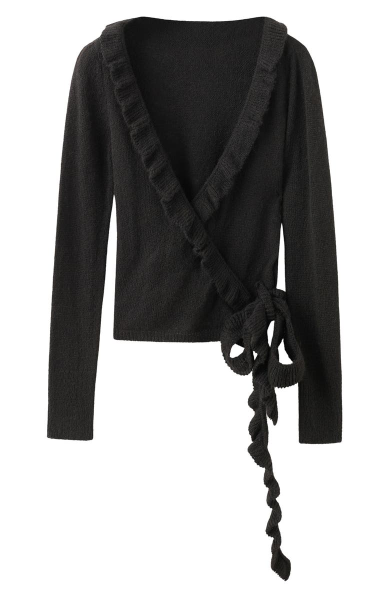 MANGO Heidi Ruffle Wrap Cardigan, Main, color, Charcoal