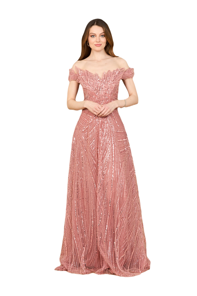 Off Shoulder Beaded Ballgown, Alternate, color, Dusty Rose