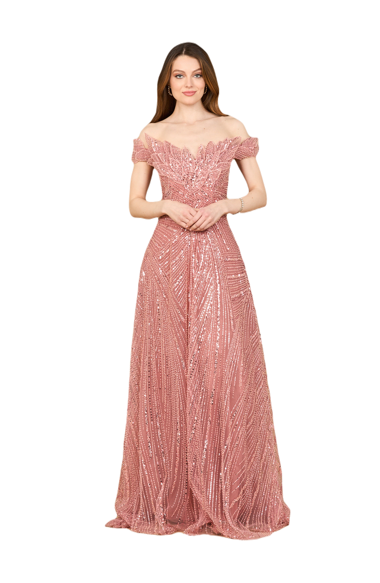 LARA New York Off Shoulder Beaded Ballgown, Alternate, color, Dusty Rose