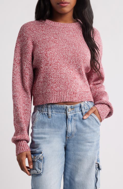 Micah Marled Crop Cotton Blend Rib Sweater
