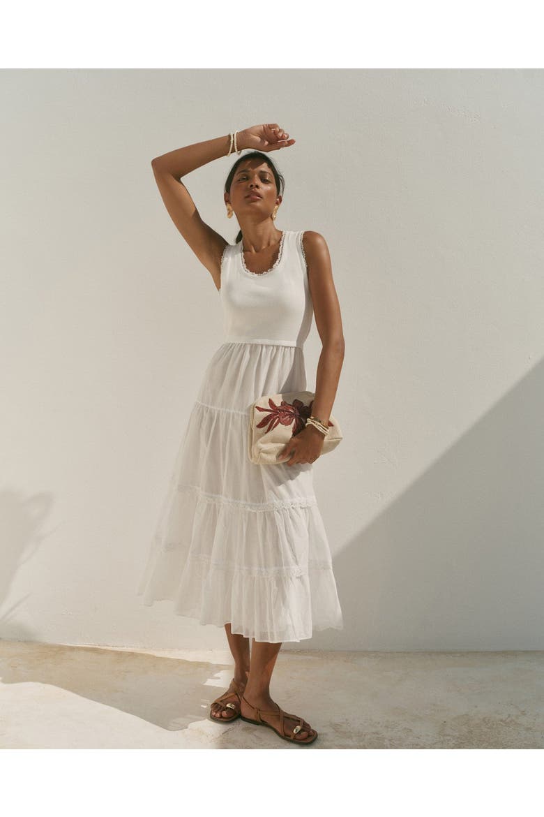 Crochet Trim Tiered Midi Dress, Alternate, color, Ivory