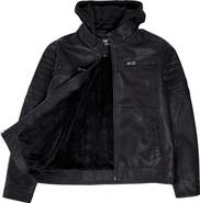 XRAY Kids' Hooded Faux Shearling Lined Faux Leather Moto Jacket