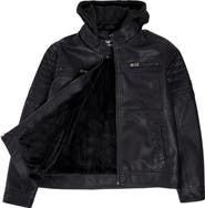 XRAY Kids' Hooded Faux Shearling Lined Faux Leather Moto Jacket