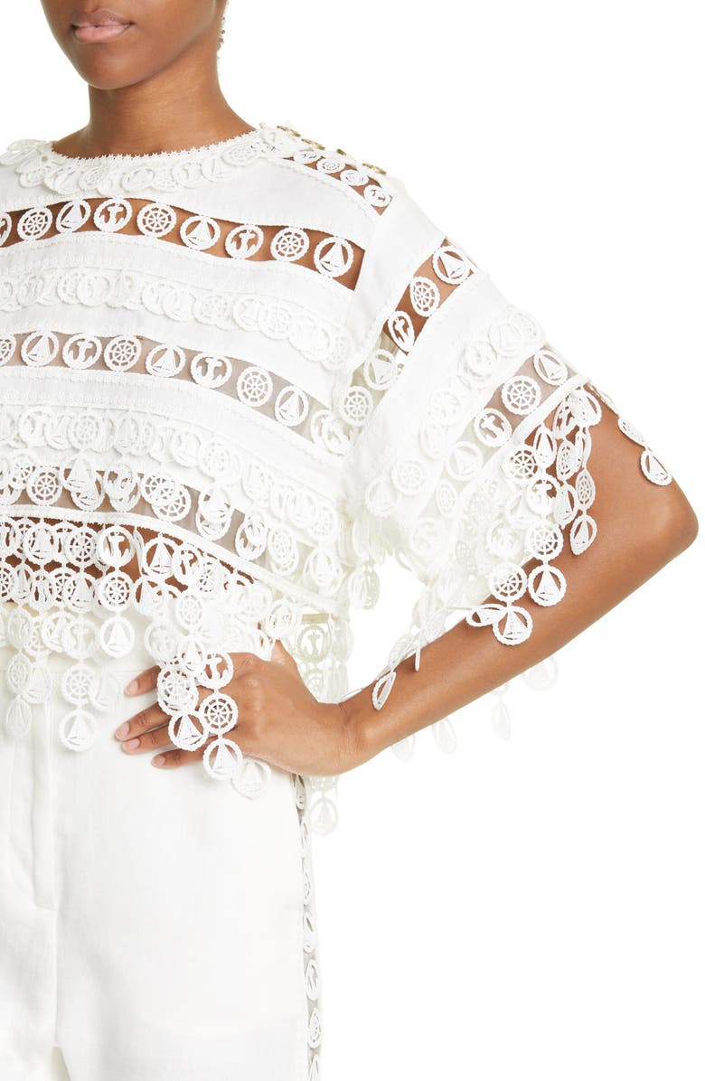 Zimmermann High Tide Nautical Crop Cutout Linen Blouse, Alternate, color,