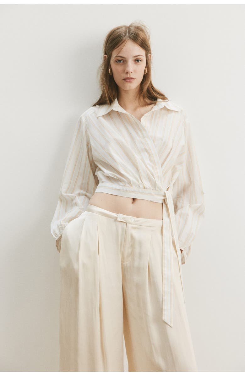 H&M Cotton Wrap Shirt, Alternate, color, Cream/Striped
