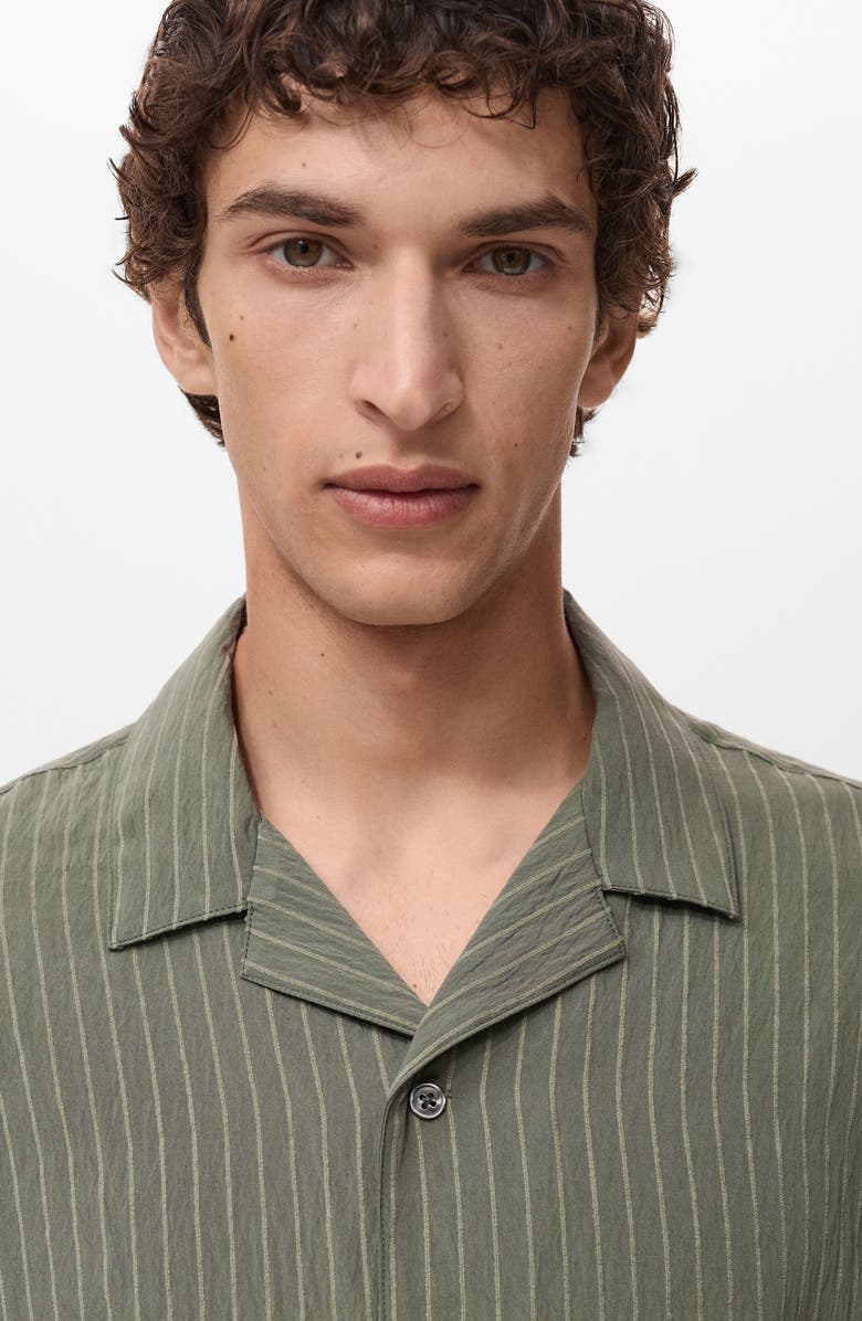 MANGO Stripe Embroidered Camp Shirt, Alternate, color, Dark Green