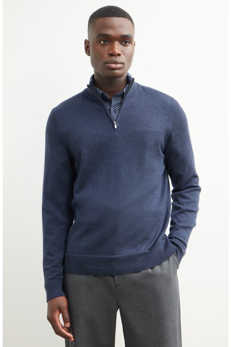 Washable Italian Merino Wool Quarter Zip Sweater, Main, color, NAVY IRIS HEATHER