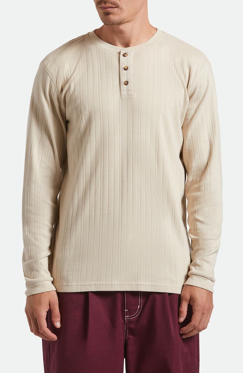 Brixton Standard Fit Long Sleeve Cotton Rib Henley, Main, color, Beige